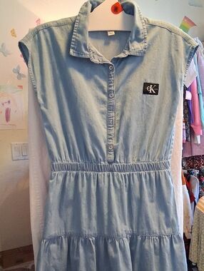 Beautiful Calvin Klein Light Blue Denim Girls' Dress Size L(12-14)